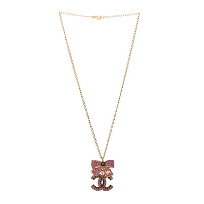 Chanel Crystal CC Bow Necklace Gold Purple 3 of 4