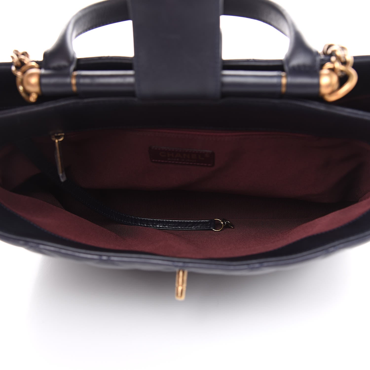 Chanel Calfskin Quilted Large Gold Bar Top Handle Tote Dark Navy Blue 7 of 15