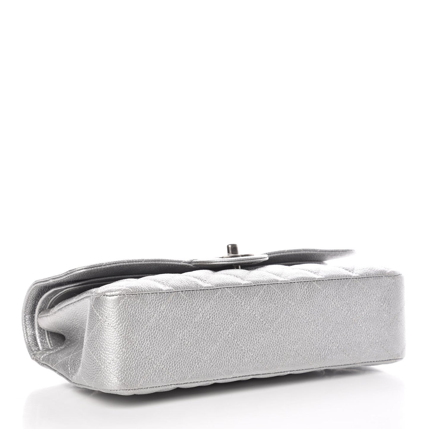 Metallic Caviar Quilted Medium Double Flap Silver