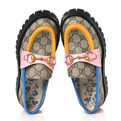 Gucci GG Supreme Monogram Cordovan Lux Womens Harald Horsebit 25mm Platform Loafers 35.5 Beige Sugar Pink Crop Shine Purple Marine 2 of 9