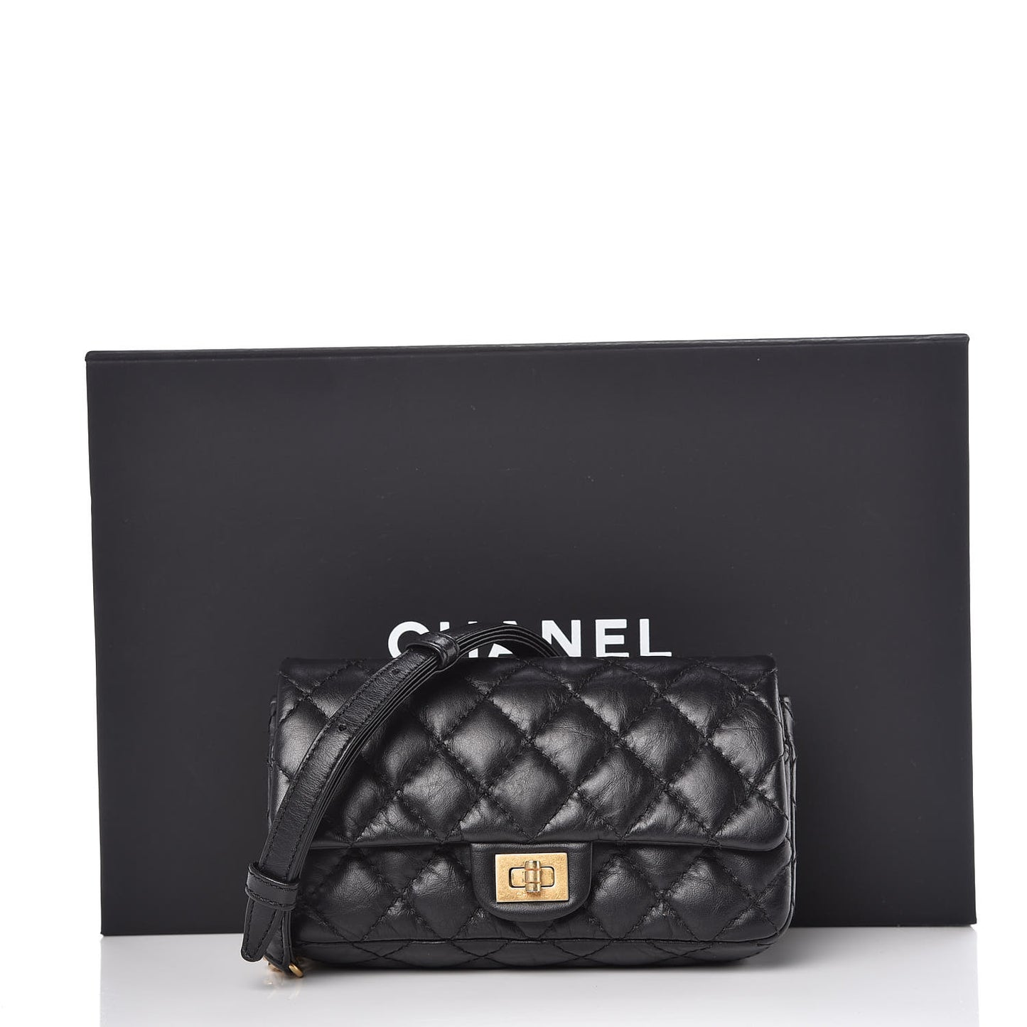 Aged Calfskin Quilted 2.55 Reissue Chain Waist Bag Black