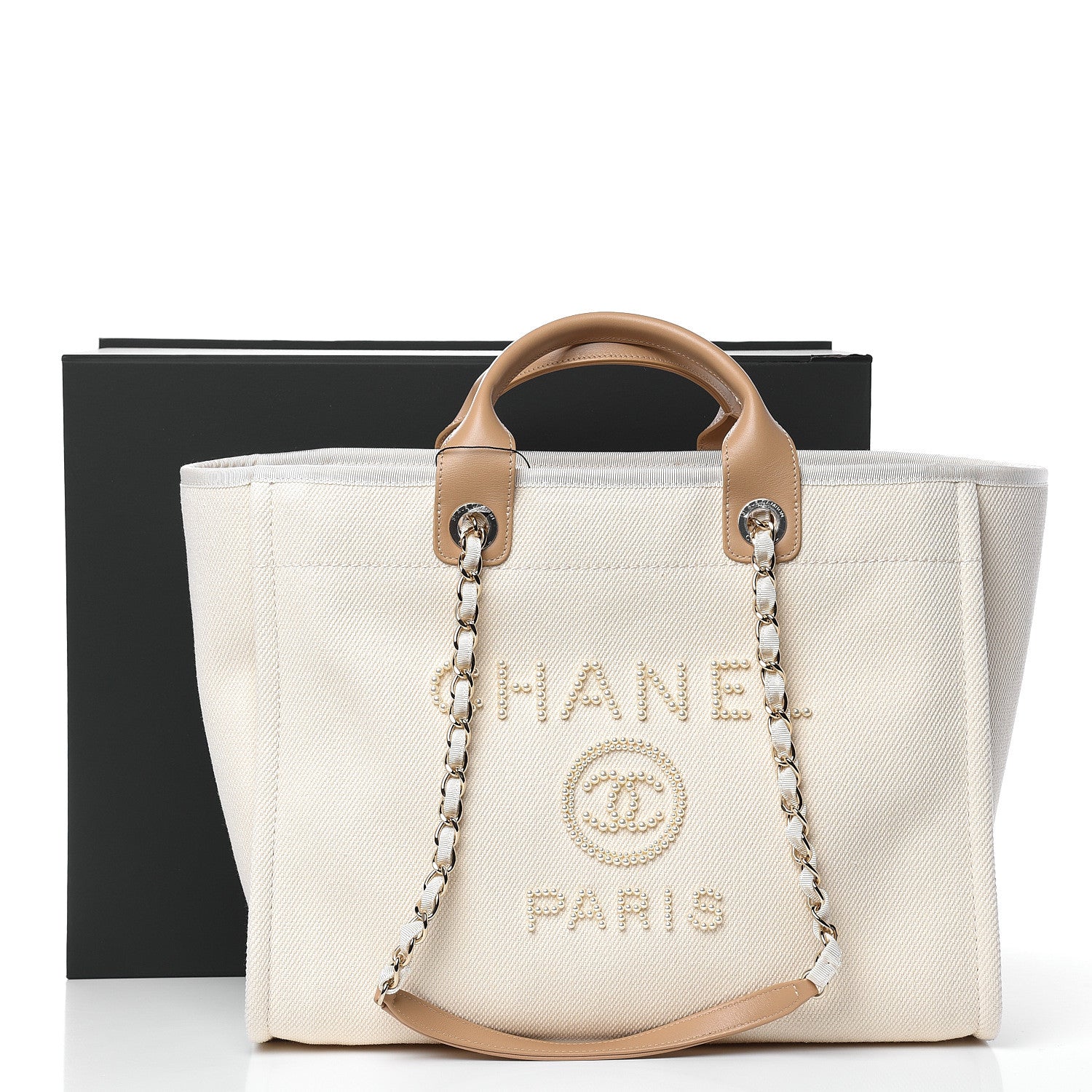 Chanel Canvas Pearl Large Deauville Tote Ecru Beige 10 of 10