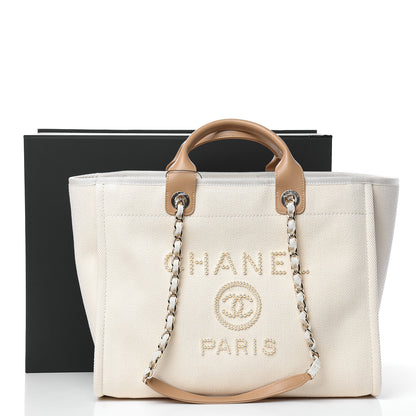 Chanel Canvas Pearl Large Deauville Tote Ecru Beige 10 of 10