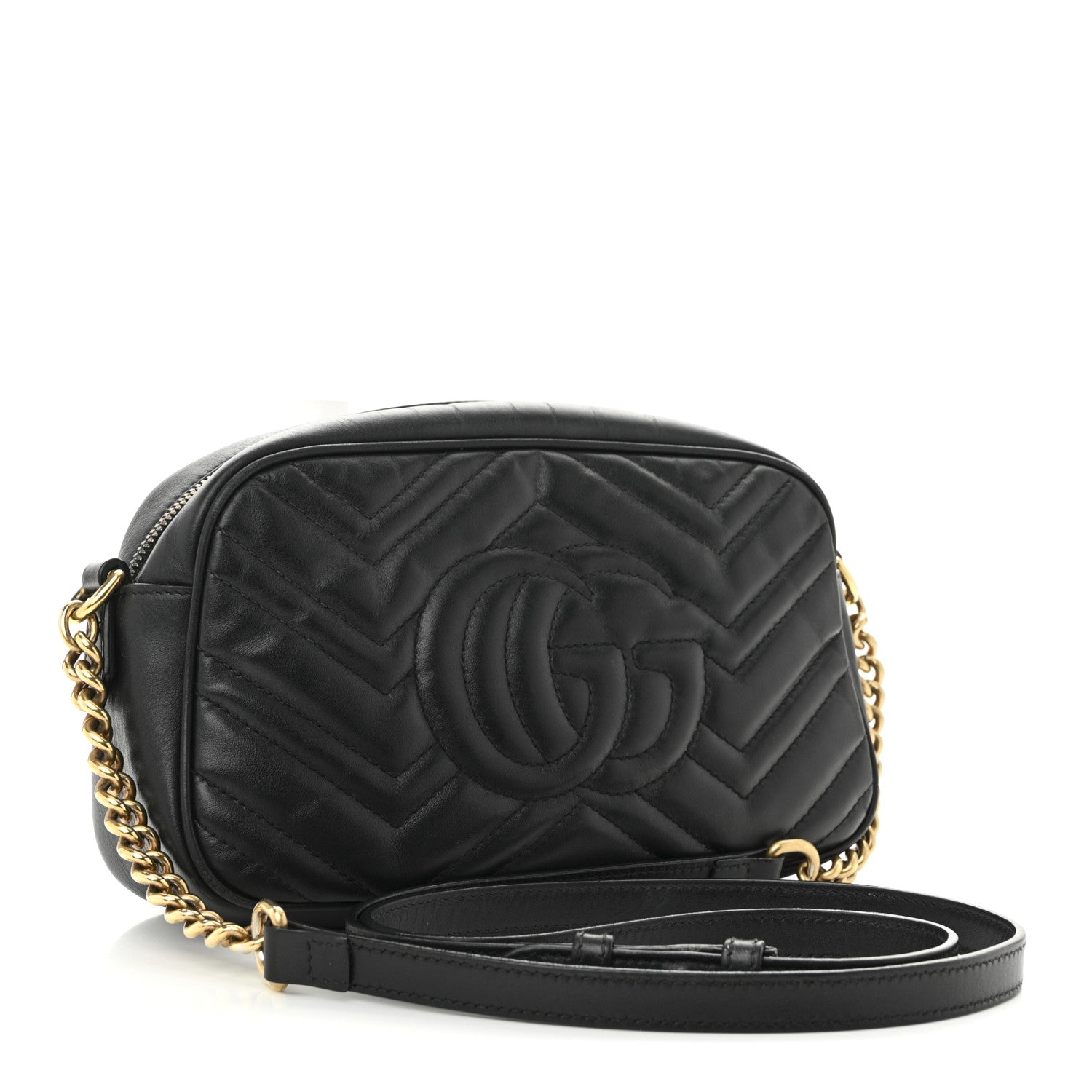 Gucci Calfskin Matelasse Small GG Marmont Chain Shoulder Bag Black 3 of 10