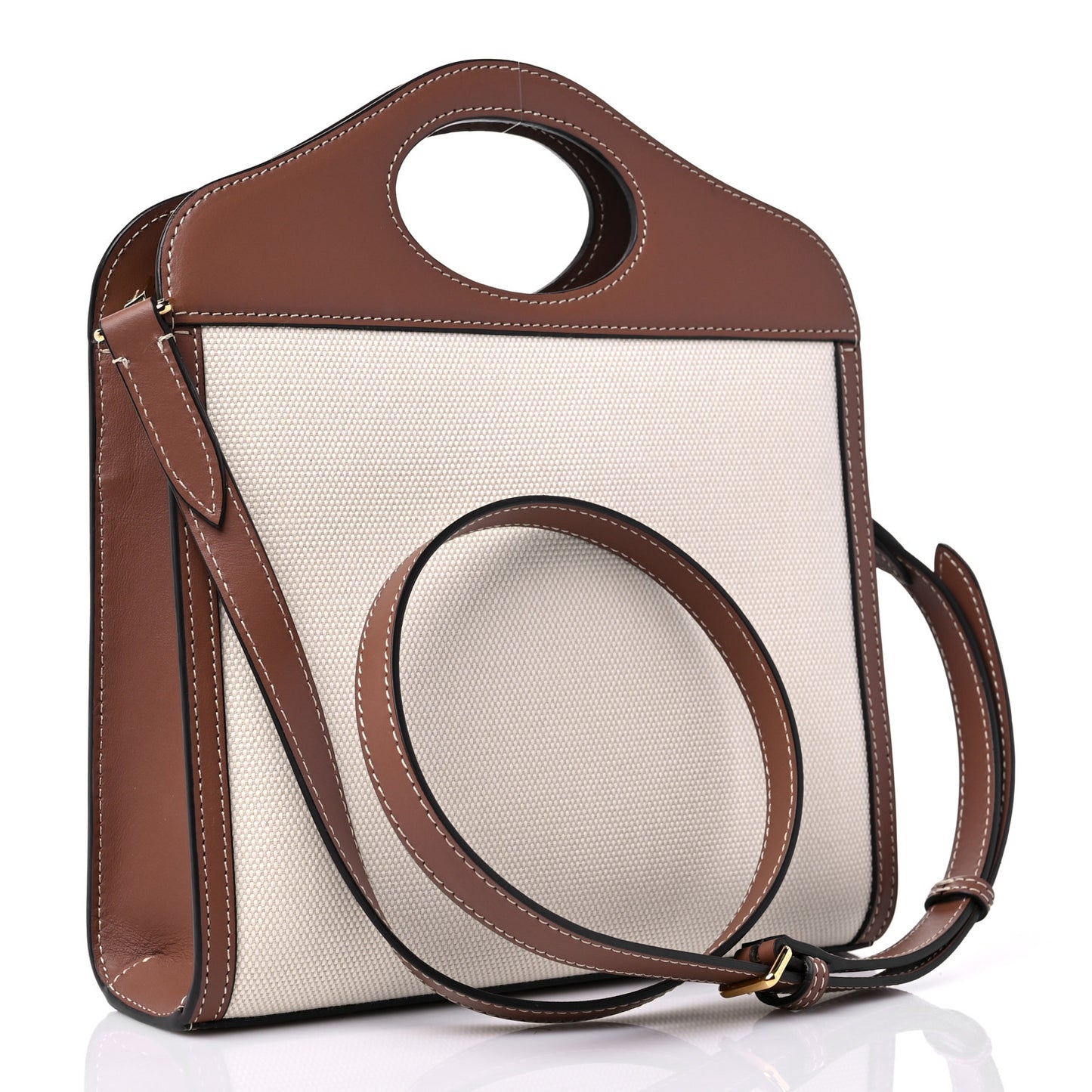 Canvas Smooth Calfskin Two Tone Mini Pocket Bag Natural Malt Brown