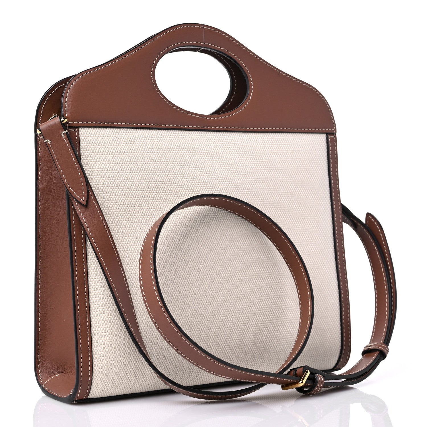 Burberry Canvas Smooth Calfskin Two Tone Mini Pocket Bag Natural Malt Brown 3 of 10