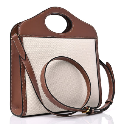 Burberry Canvas Smooth Calfskin Two Tone Mini Pocket Bag Natural Malt Brown 3 of 10