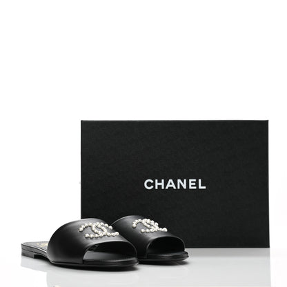 Chanel Lambskin Pearl CC Sandals 41 Black 9 of 9