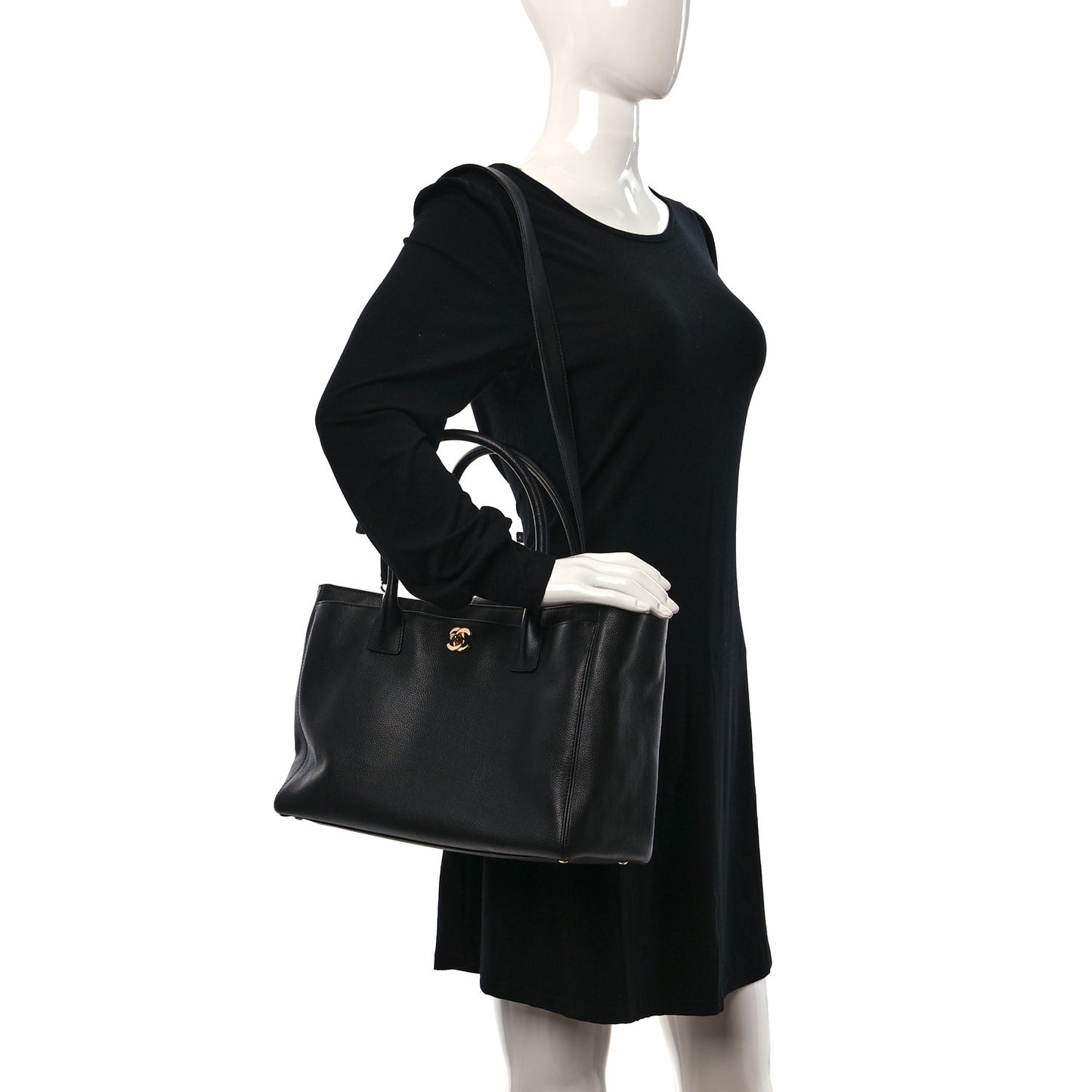 Calfskin Cerf Executive Shopper Tote Black