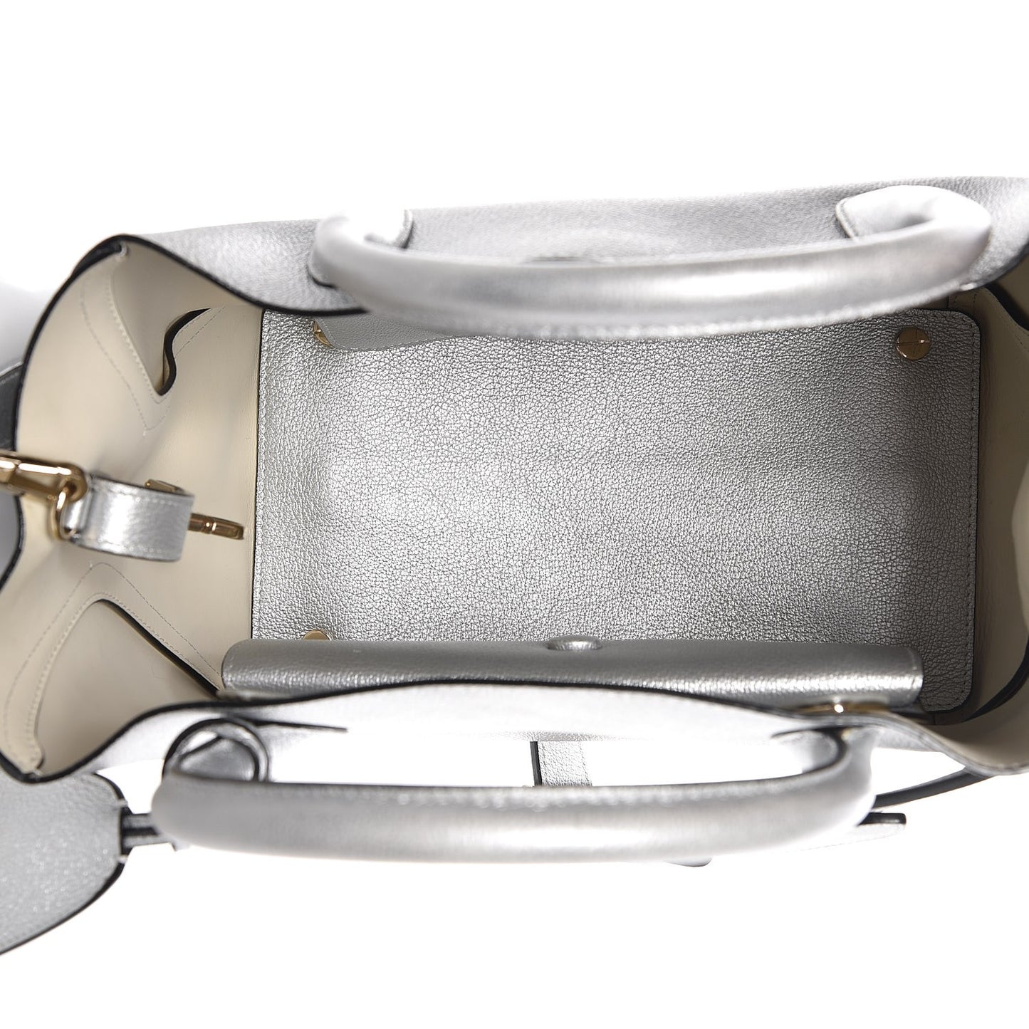 Metallic Supple Grained Calfskin Medium Open Bar Tote Silver