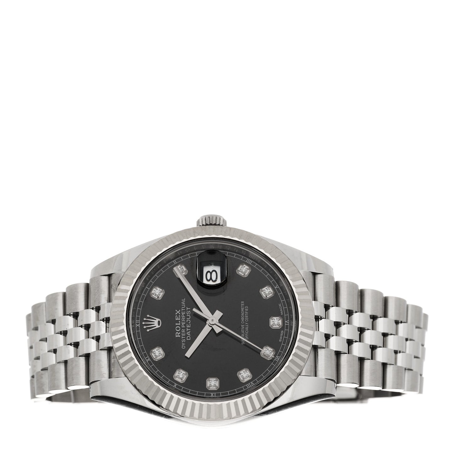 Stainless Steel 18K White Gold Diamond 41mm Oyster Perpetual Datejust Watch Dark Rhodium 126334