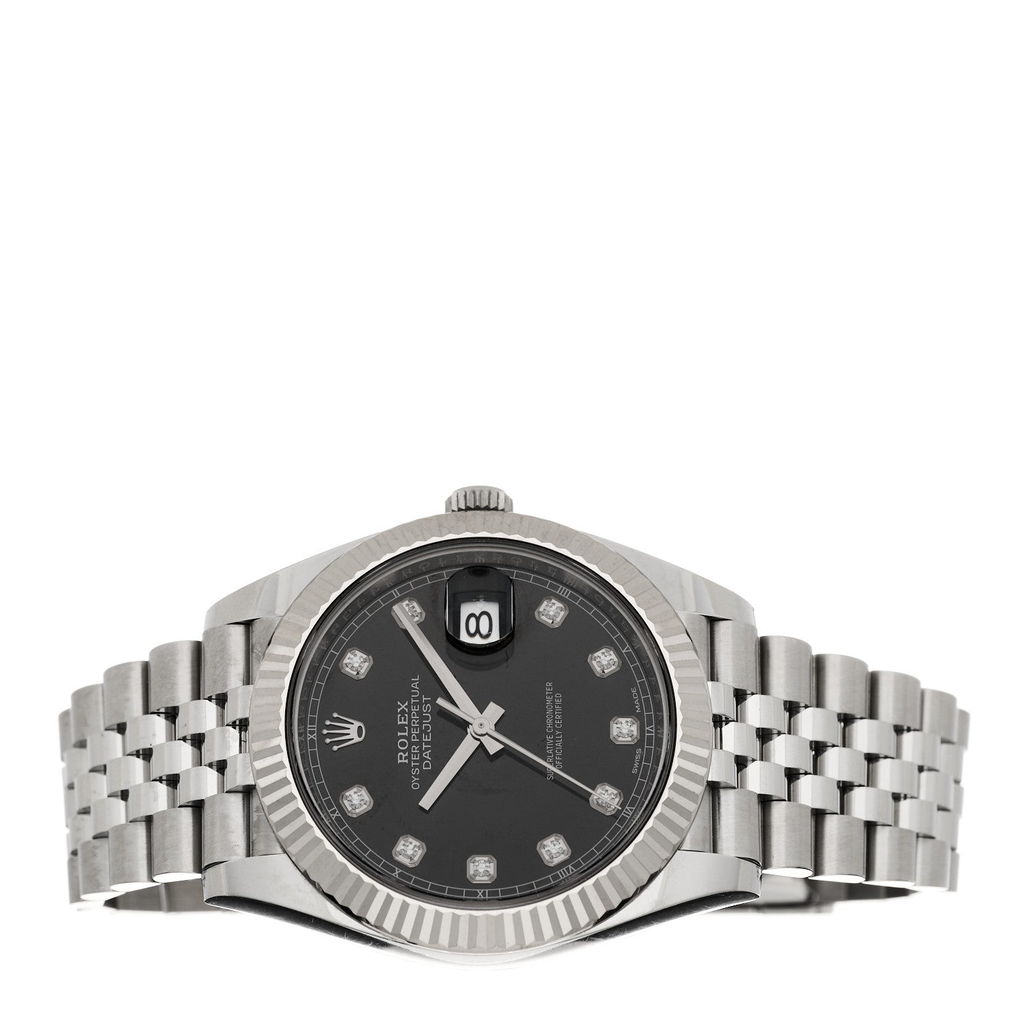Rolex Stainless Steel 18K White Gold Diamond 41mm Oyster Perpetual Datejust Watch Dark Rhodium 126334 2 of 5
