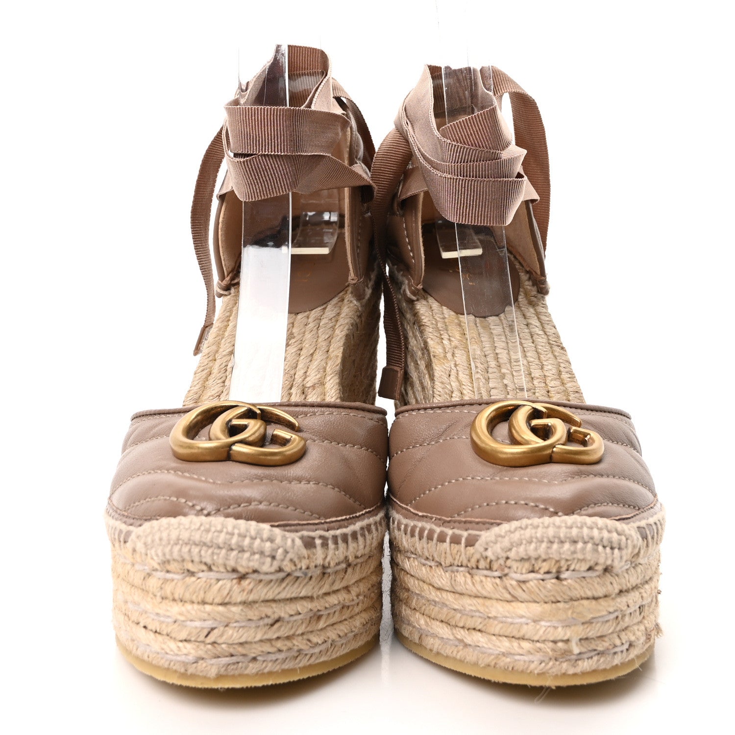 Gucci Nappa Matelasse GG Marmont Ankle Wrap Platform 35/120mm Espadrille Wedges 36.5 Porcelain Rose 3 of 8