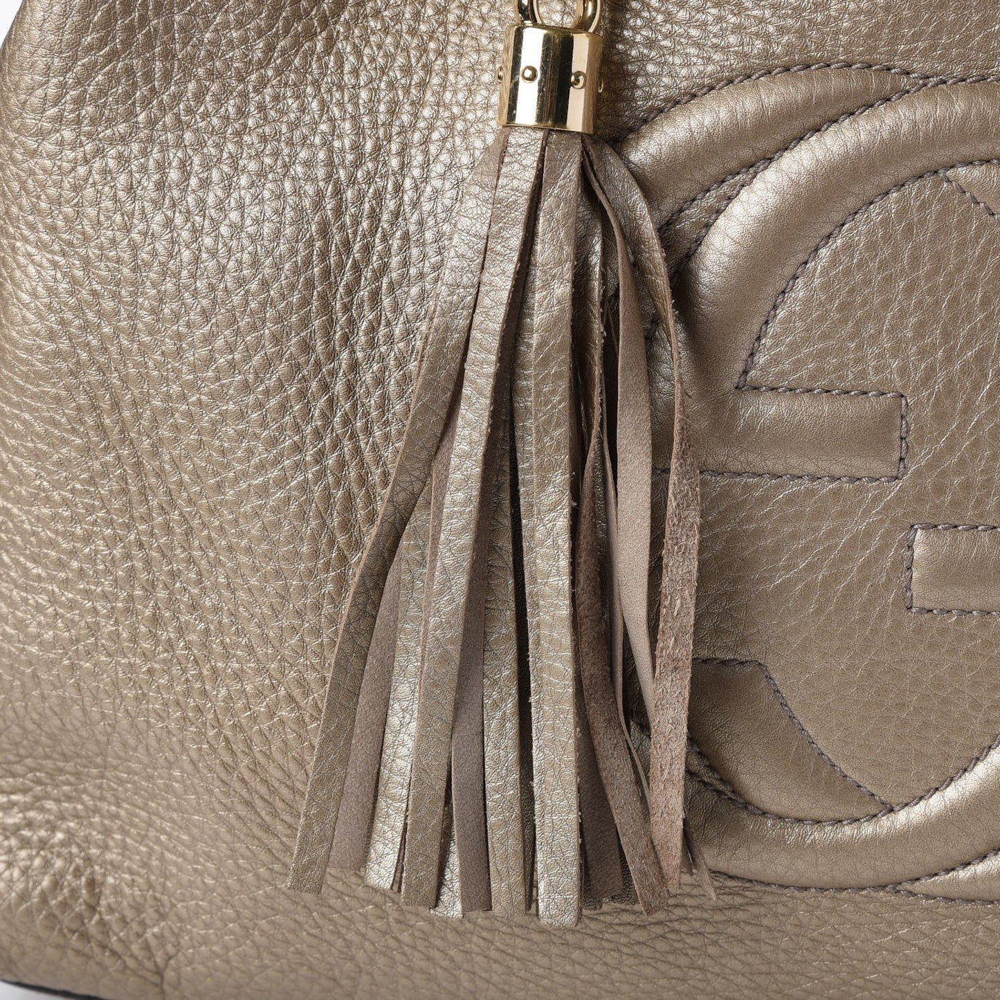Metallic Pebbled Calfskin Medium Soho Chain Shoulder Bag Golden Beige
