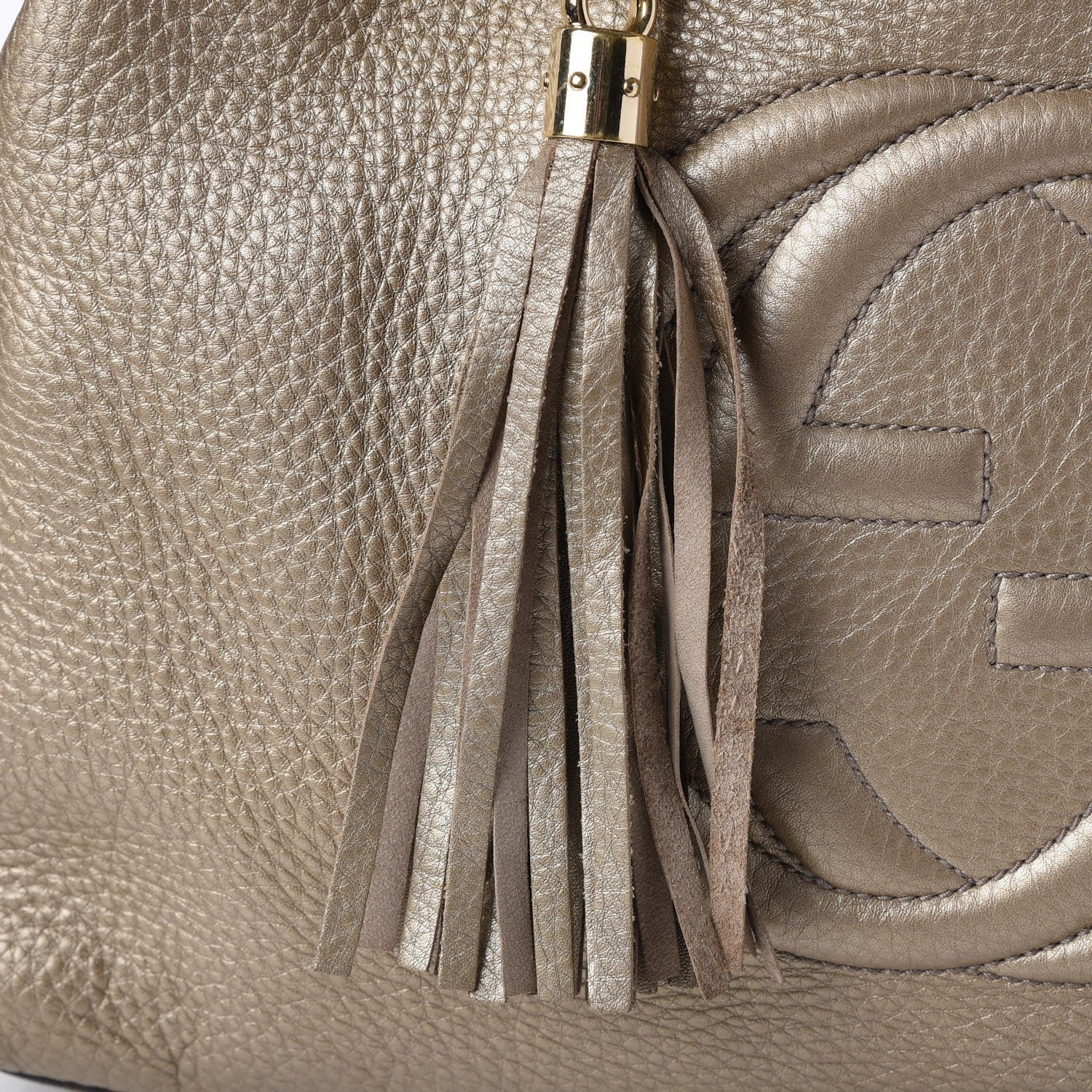 Gucci Metallic Pebbled Calfskin Medium Soho Chain Shoulder Bag Golden Beige 10 of 12