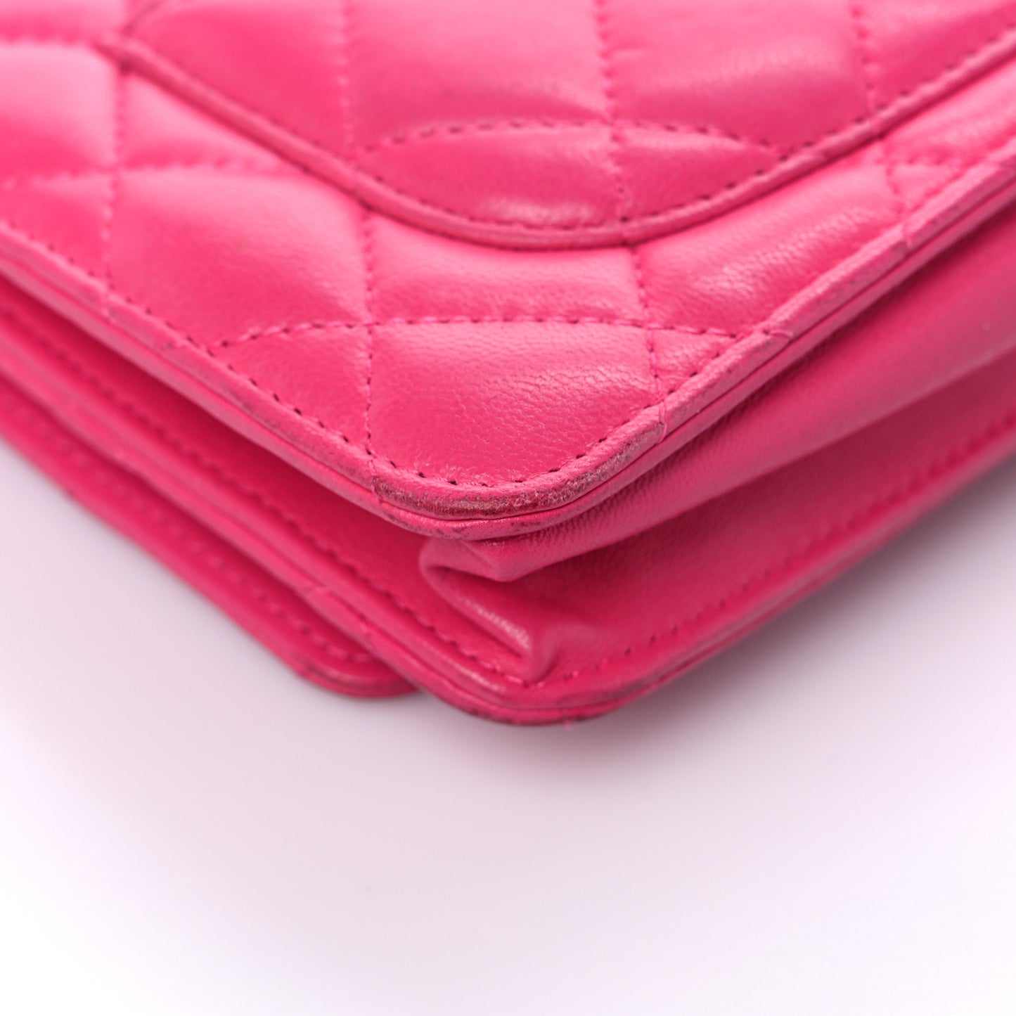 Lambskin Quilted Wallet on Chain WOC Pink
