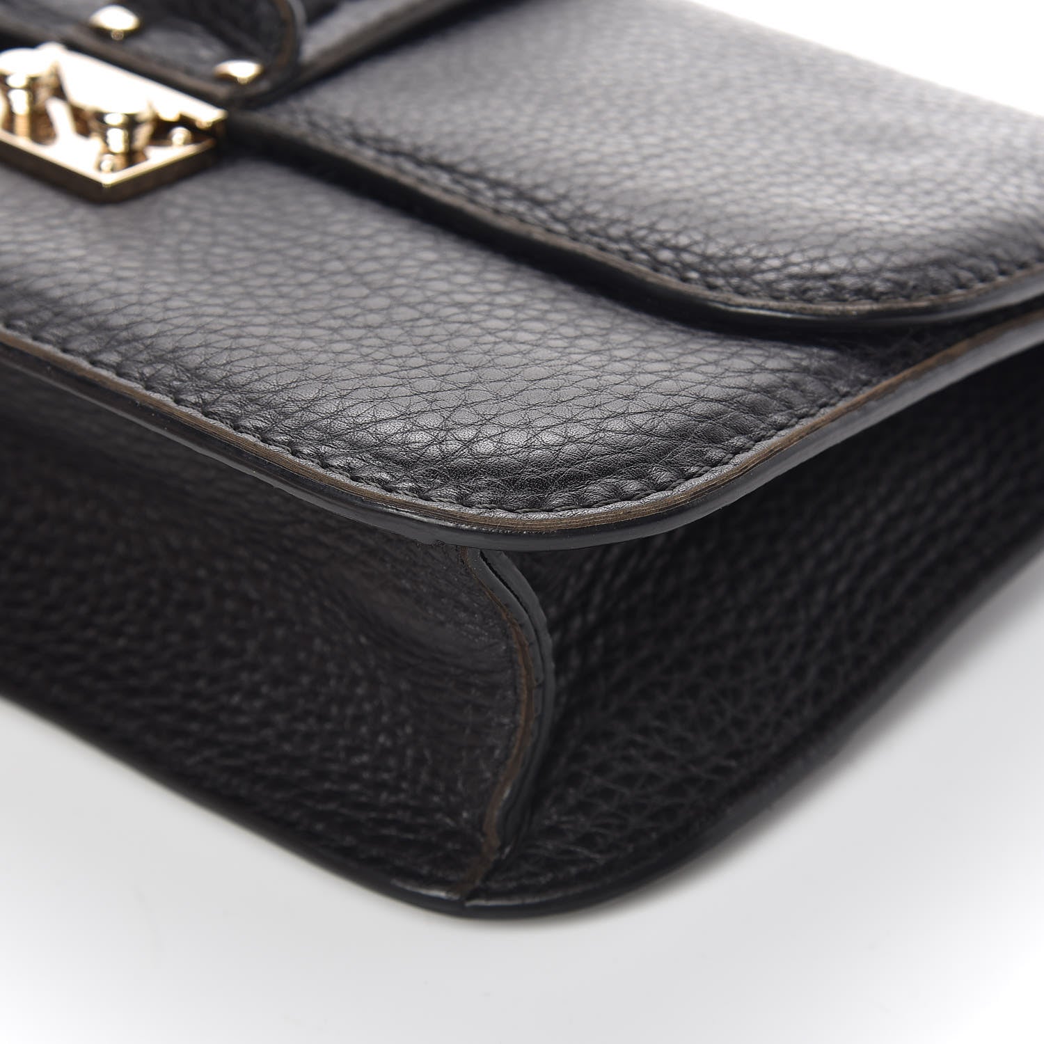 Valentino Garavani Pebbled Calfskin Medium Glam Lock Rockstud Flap Black 12 of 17