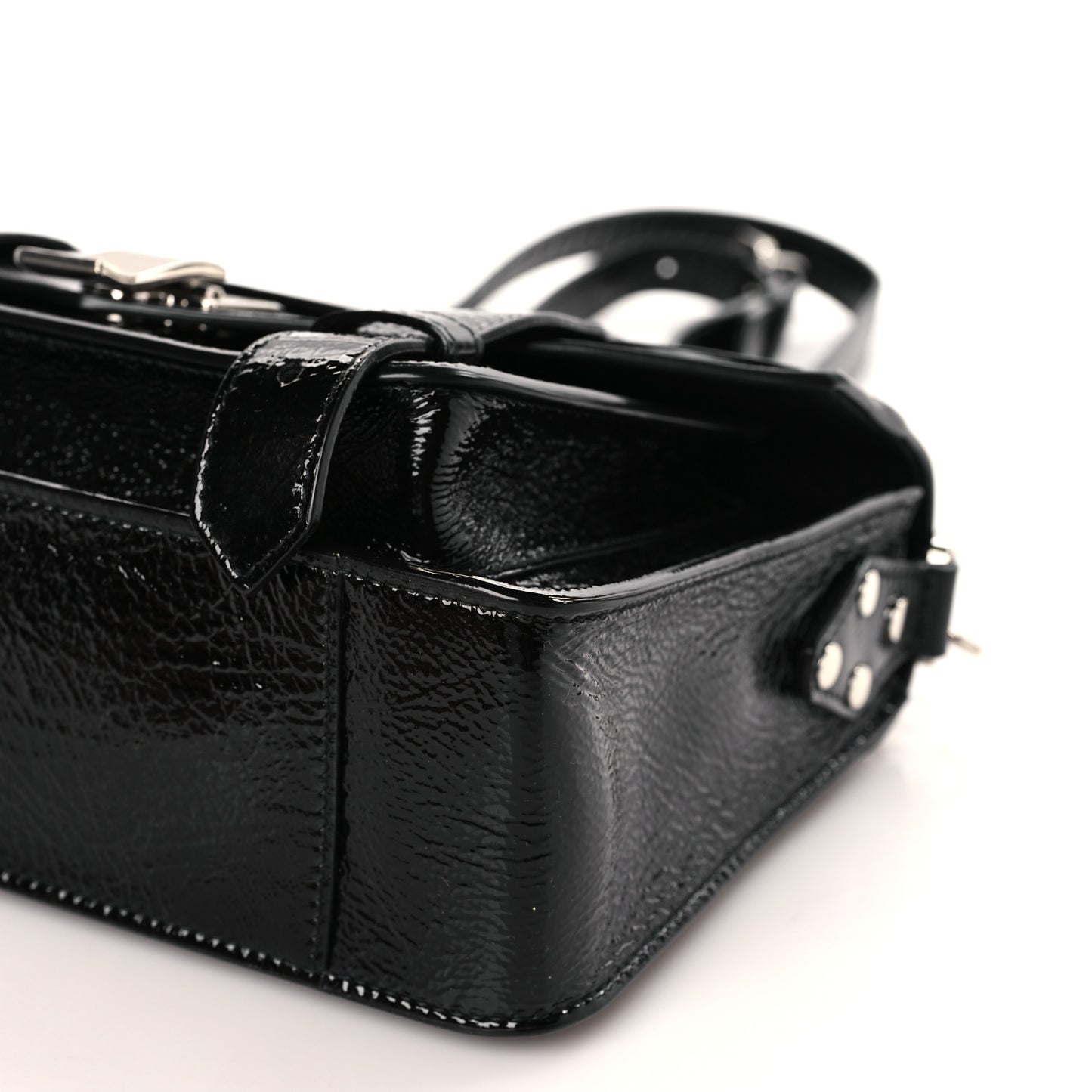 Crinkled Patent Calfskin Tiny PS1 Satchel Black