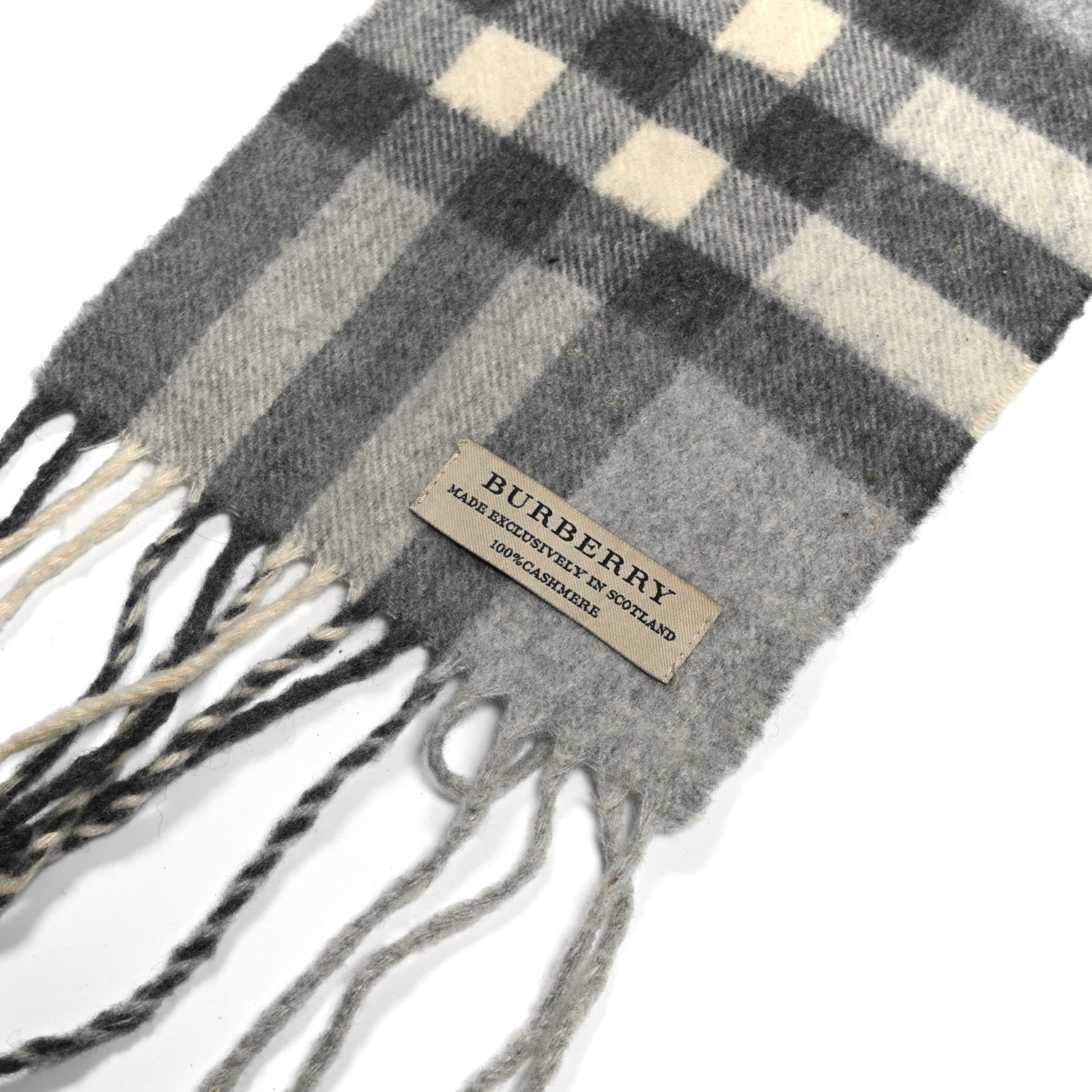Burberry Cashmere Giant Check Fringe Scarf Pale Grey 3 of 4