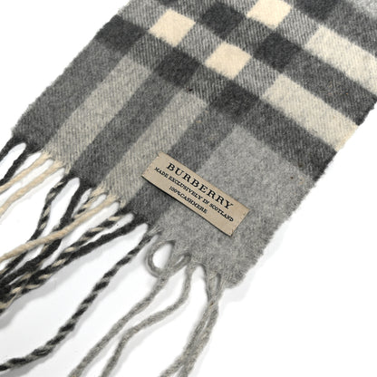 Burberry Cashmere Giant Check Fringe Scarf Pale Grey 3 of 4