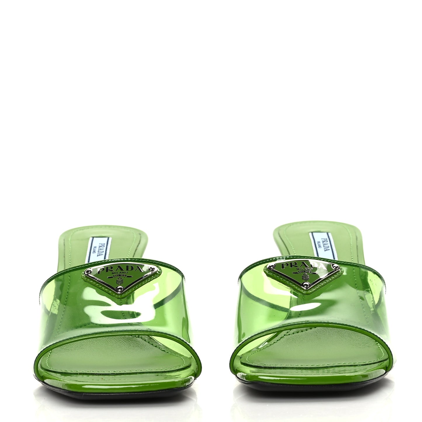 Plexiglass Vernice Metal Triangle Logo 65mm Slide Sandals 38 Mela