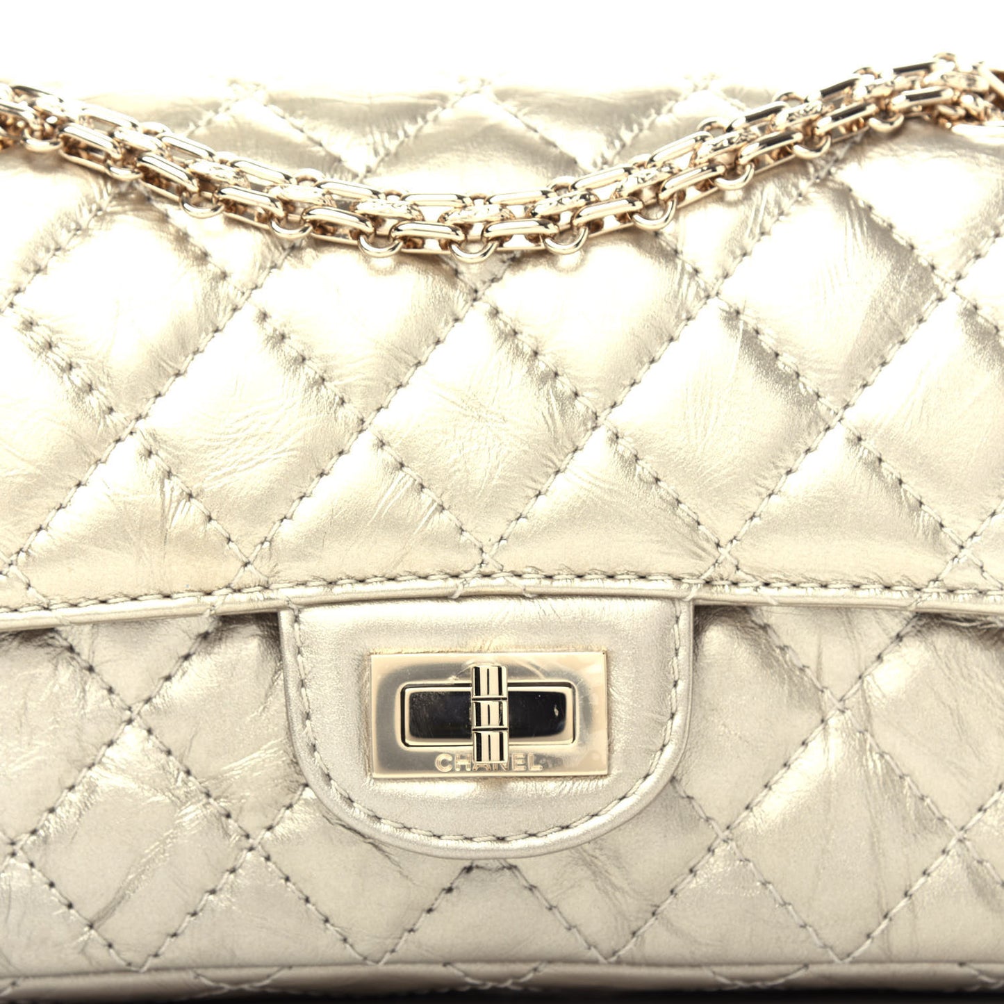 Aged Calfskin Quilted 2.55 Reissue Mini Flap Light Gold