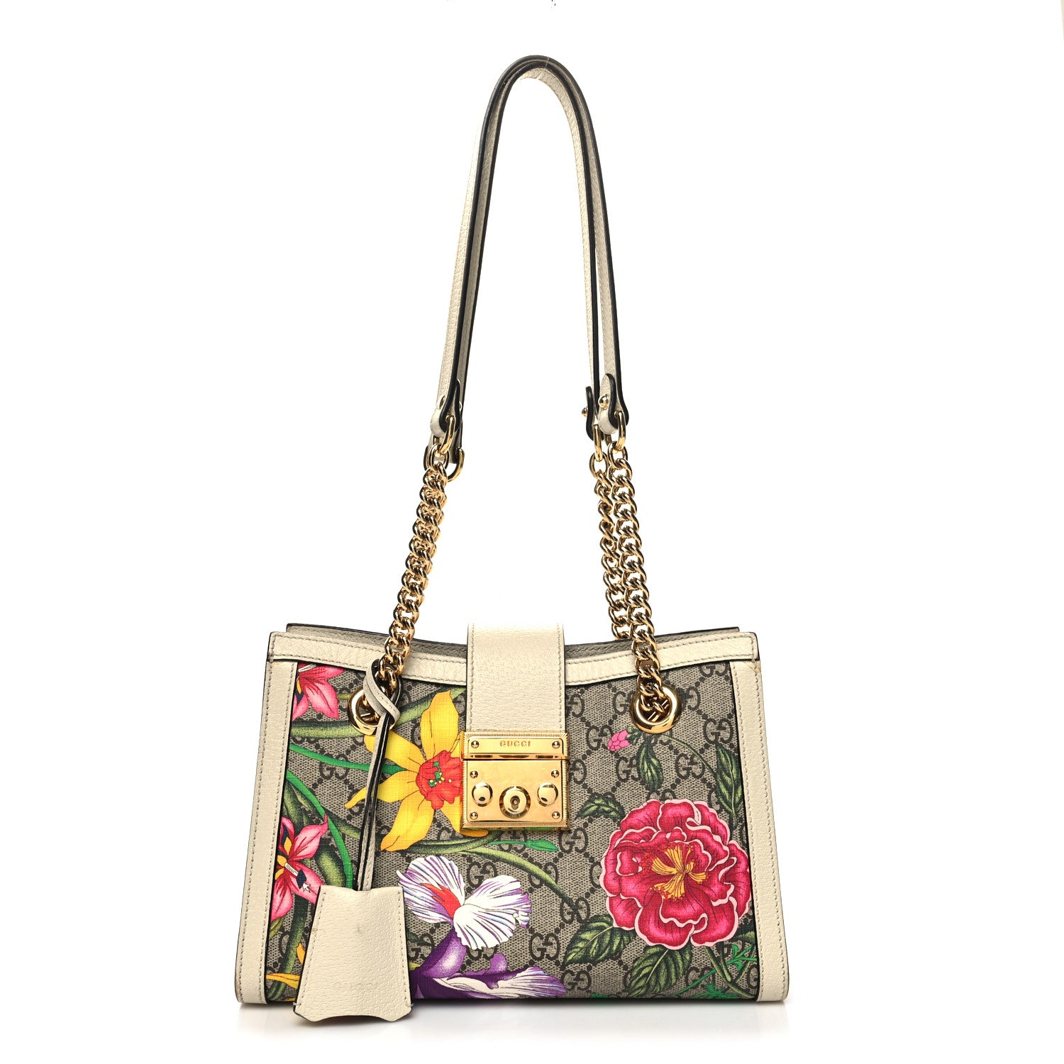 Gucci GG Supreme Monogram Flora Textured Calfskin Small Padlock Tote Beige Ebony Multicolor Mystic White 1 of 13