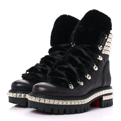 Christian Louboutin Calfskin Studded Shearling Yeti Donna Boots 36 Black 3 of 9