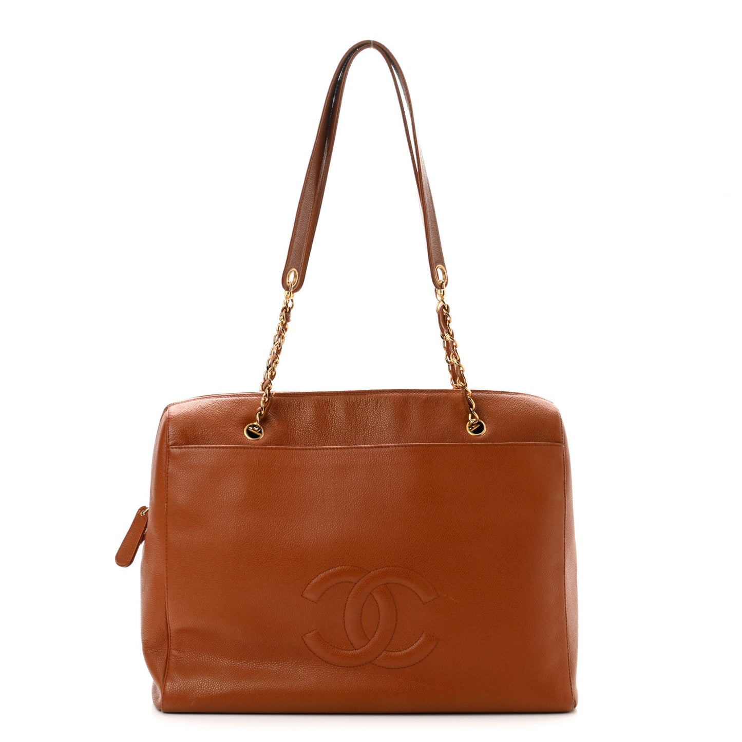 Caviar Large CC Shoulder Bag Light Brown