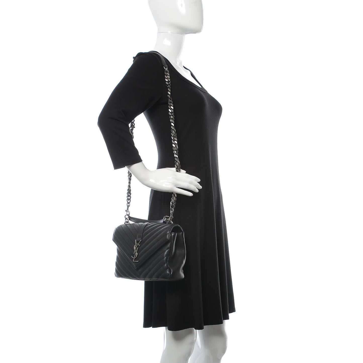Sheepskin Matelasse Chevron Monogram Medium College Bag Black