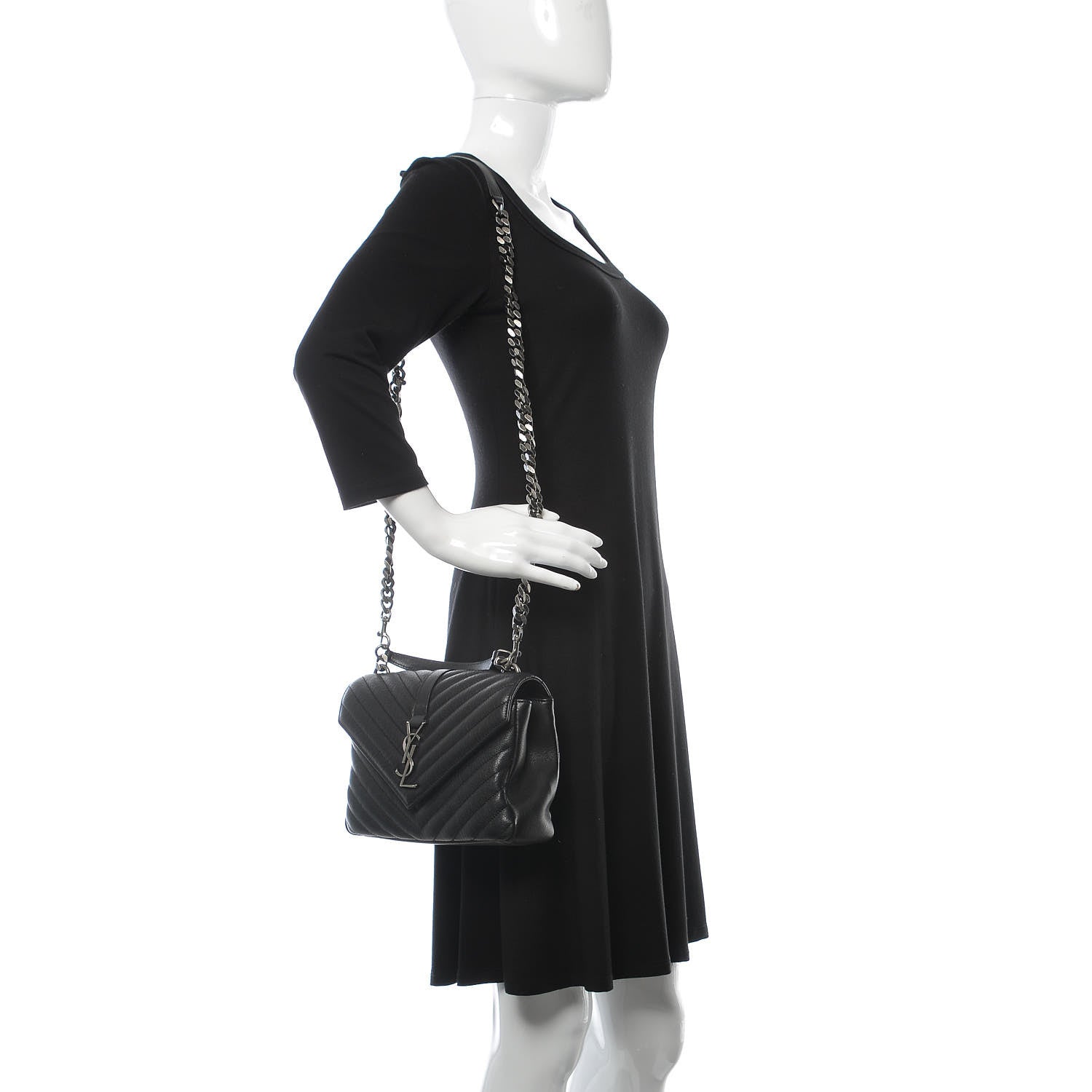 Saint Laurent Sheepskin Matelasse Chevron Monogram Medium College Bag Black 2 of 9