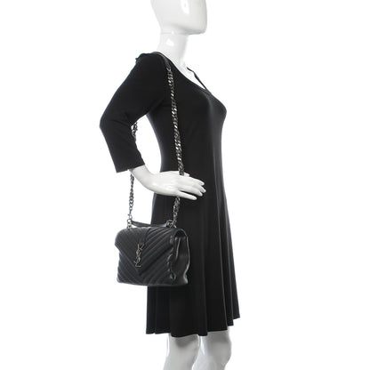 Saint Laurent Sheepskin Matelasse Chevron Monogram Medium College Bag Black 2 of 9
