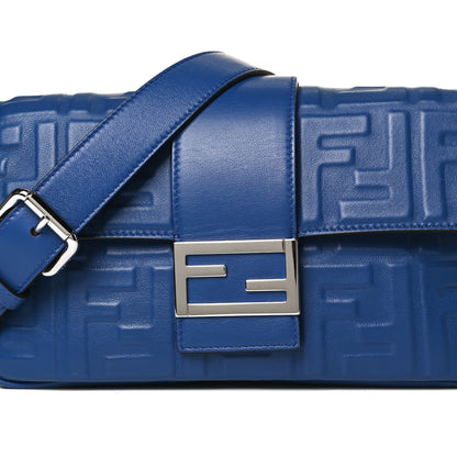 Fendi Nappa FF 1974 Embossed Belt Baguette Bag Blue Neon 9 of 18