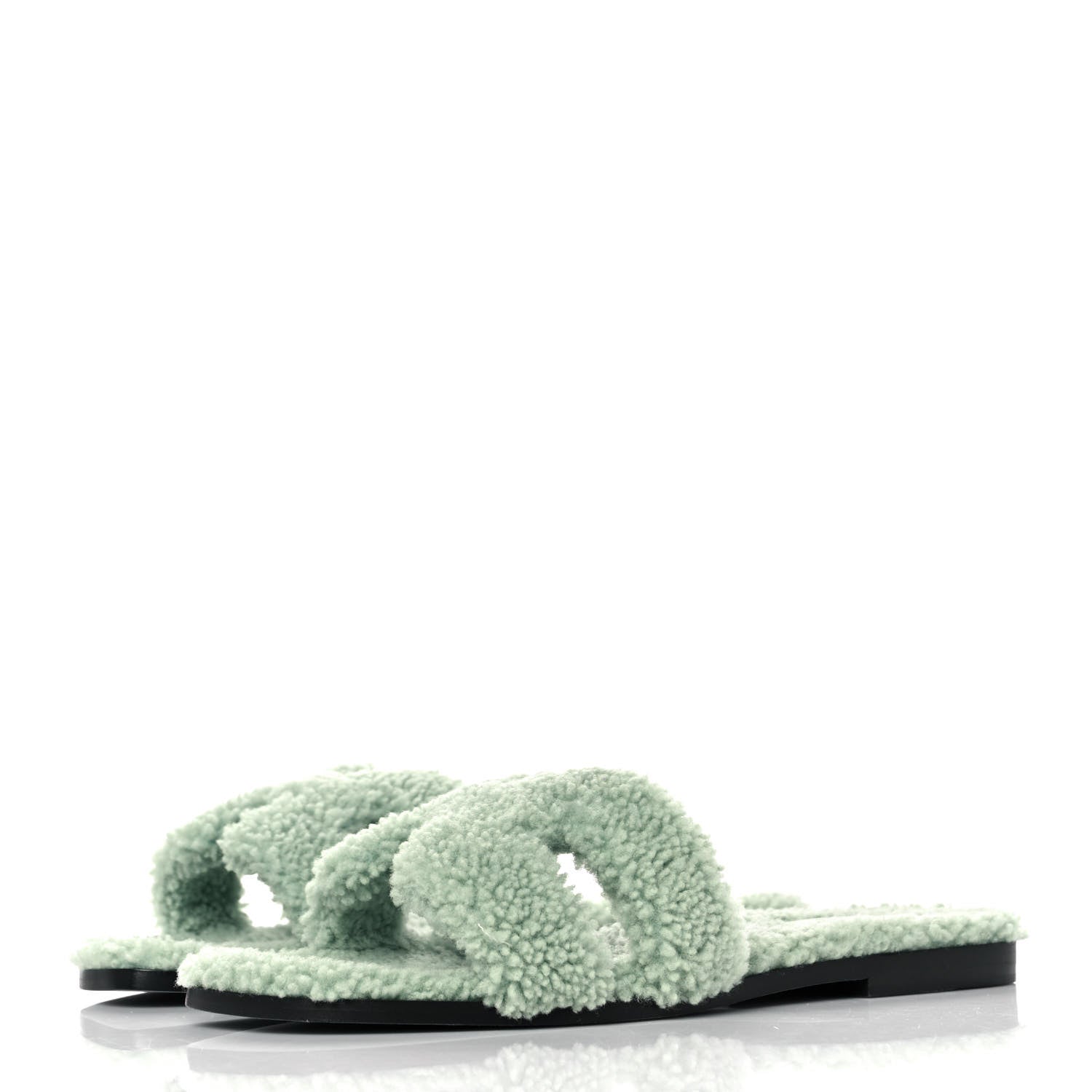 Hermes Woolskin Oran Sandals 40 Vert D'Eau 3 of 8
