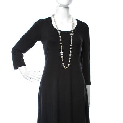 Chanel Crystal Pearl CC Long Necklace Silver 2 of 5