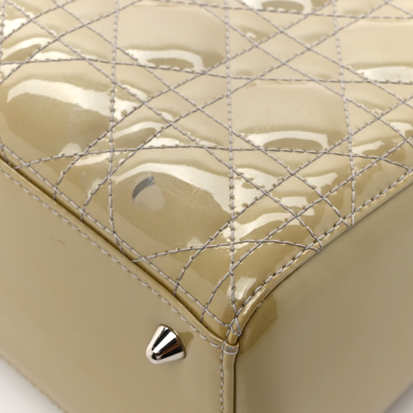 Patent Cannage Studded Double Strap Medium Lady Dior Beige