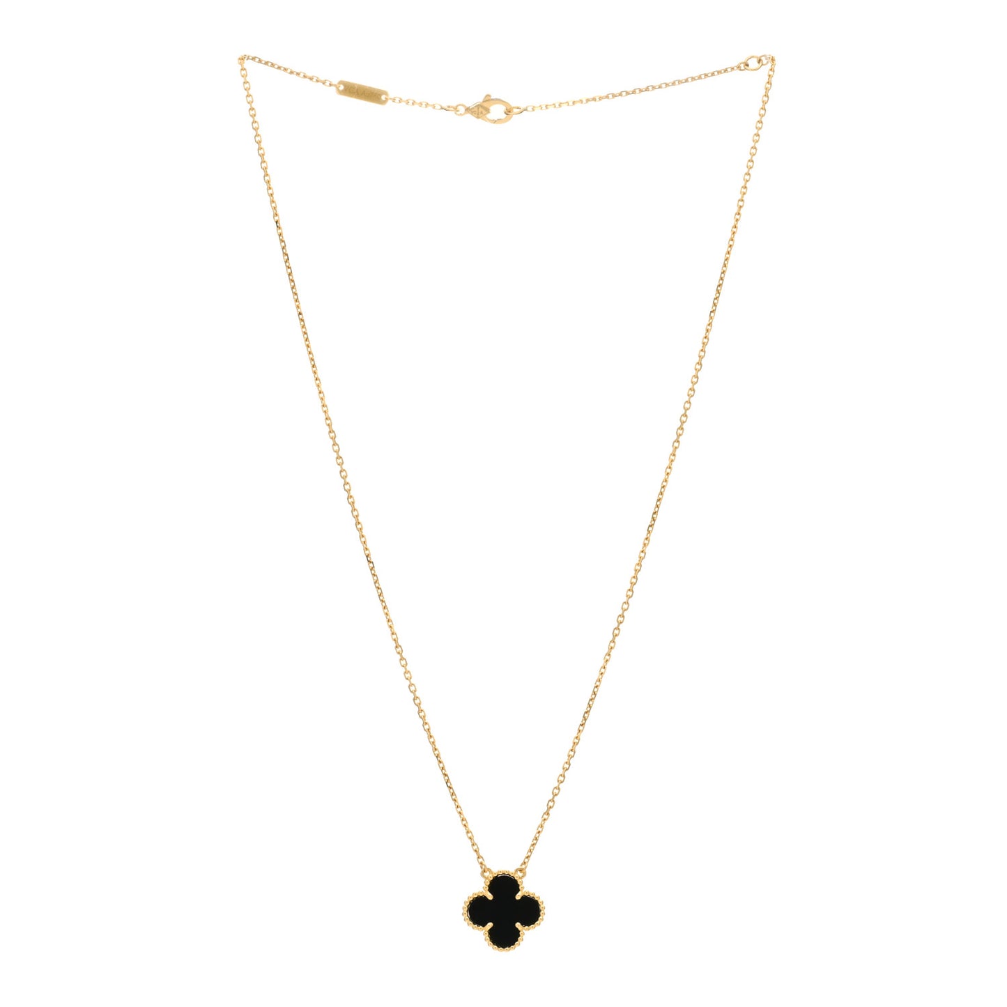18K Yellow Gold Black Onyx Vintage Alhambra Pendant Necklace