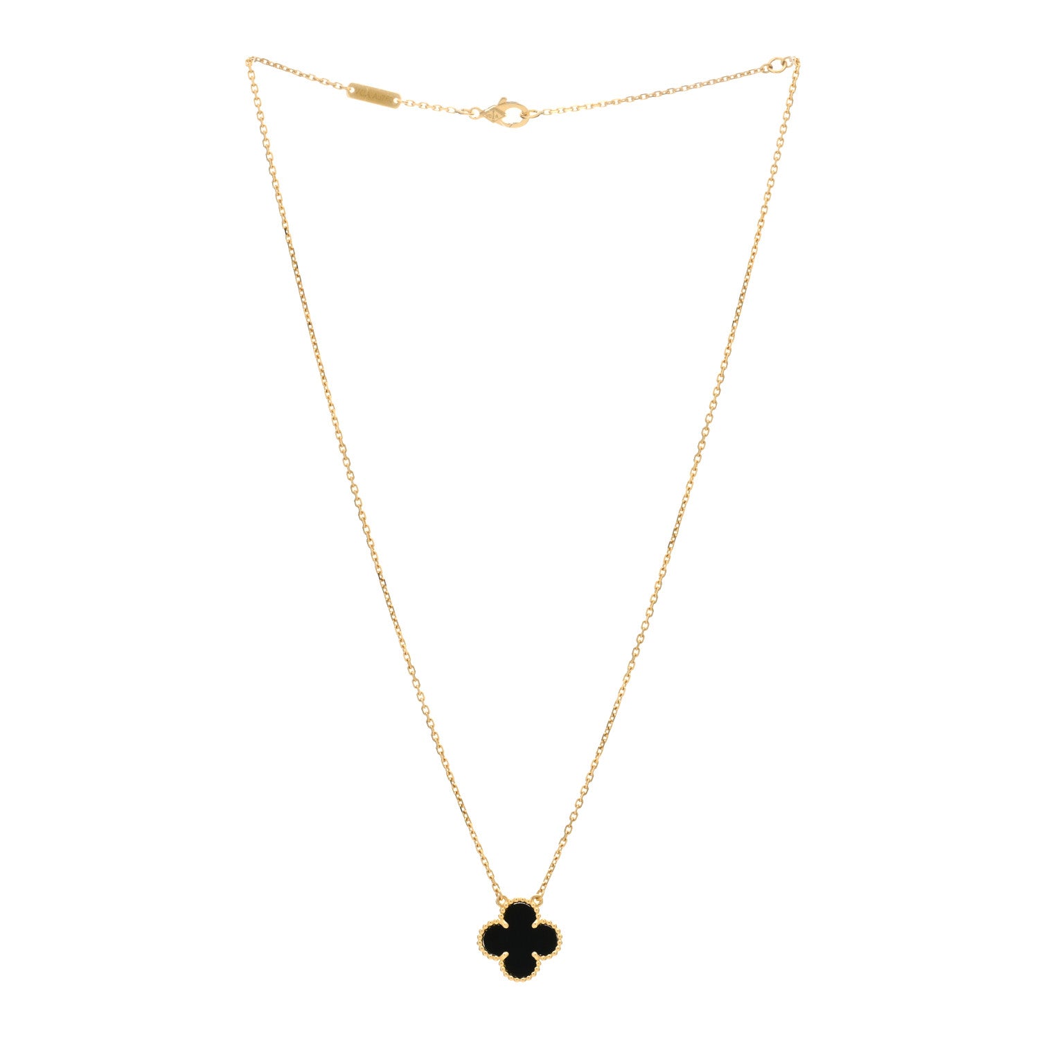 Van Cleef & Arpels 18K Yellow Gold Black Onyx Vintage Alhambra Pendant Necklace 2 of 3