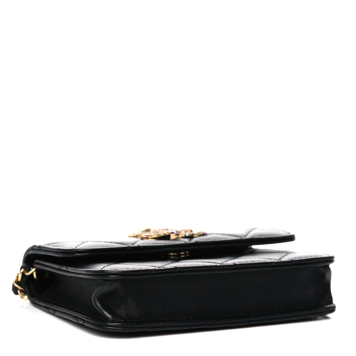 Chanel Lambskin Quilted Zirconium Clutch With Chain Black 4 of 14