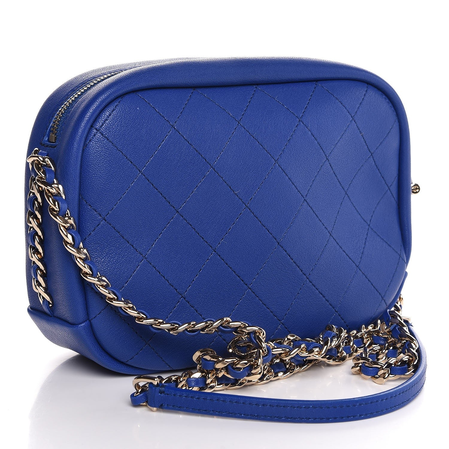 Chanel Goatskin Quilted Large Casual Trip Camera Case Blue 3 of 7
