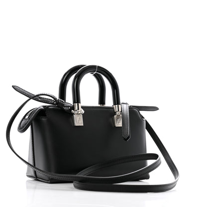 Fendi Vitello King Plexiglass Logo Embossed Mini By The Way Top Handle Boston Bag Black White 3 of 12
