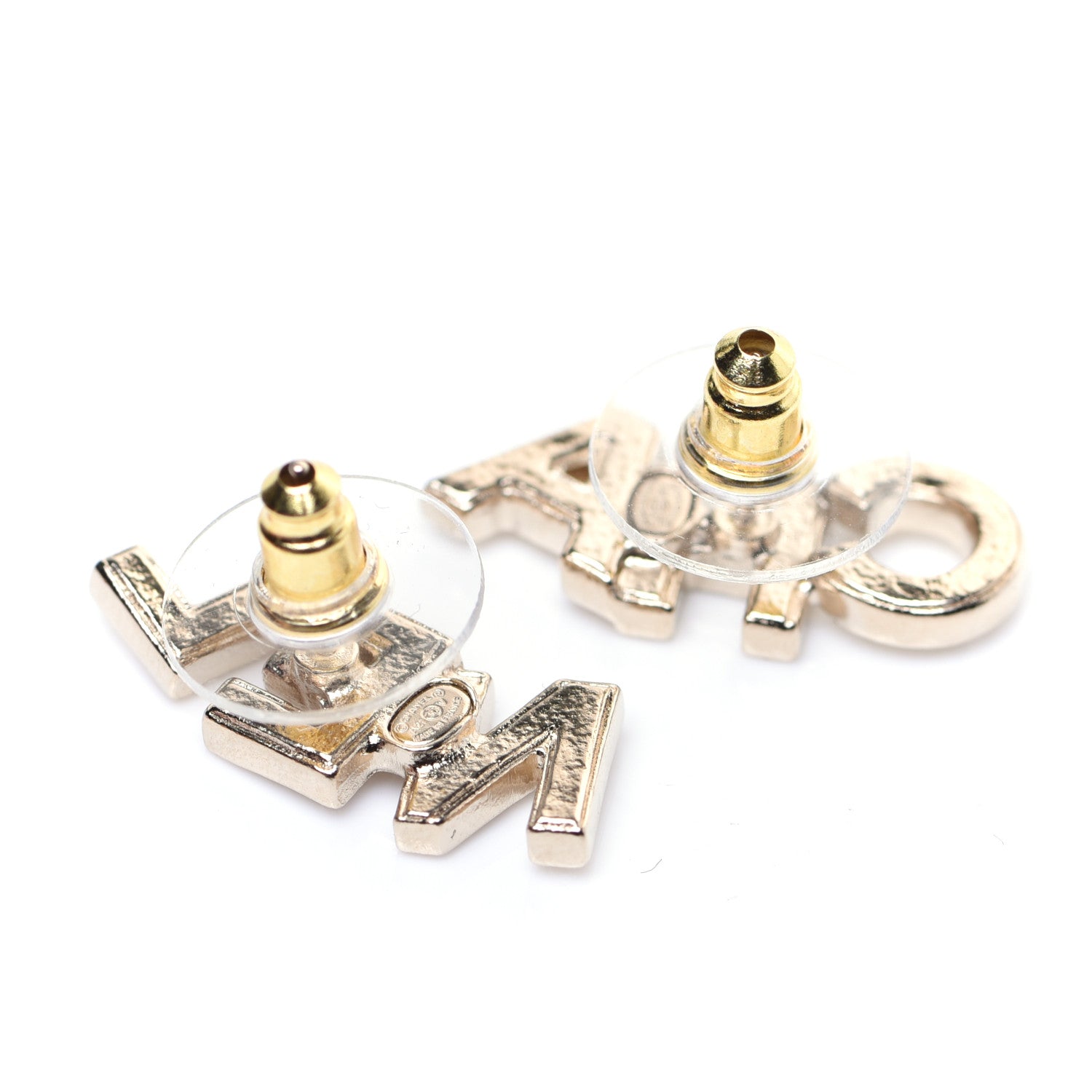 Chanel Crystal Pearl Signature Stud Earrings Gold 3 of 9