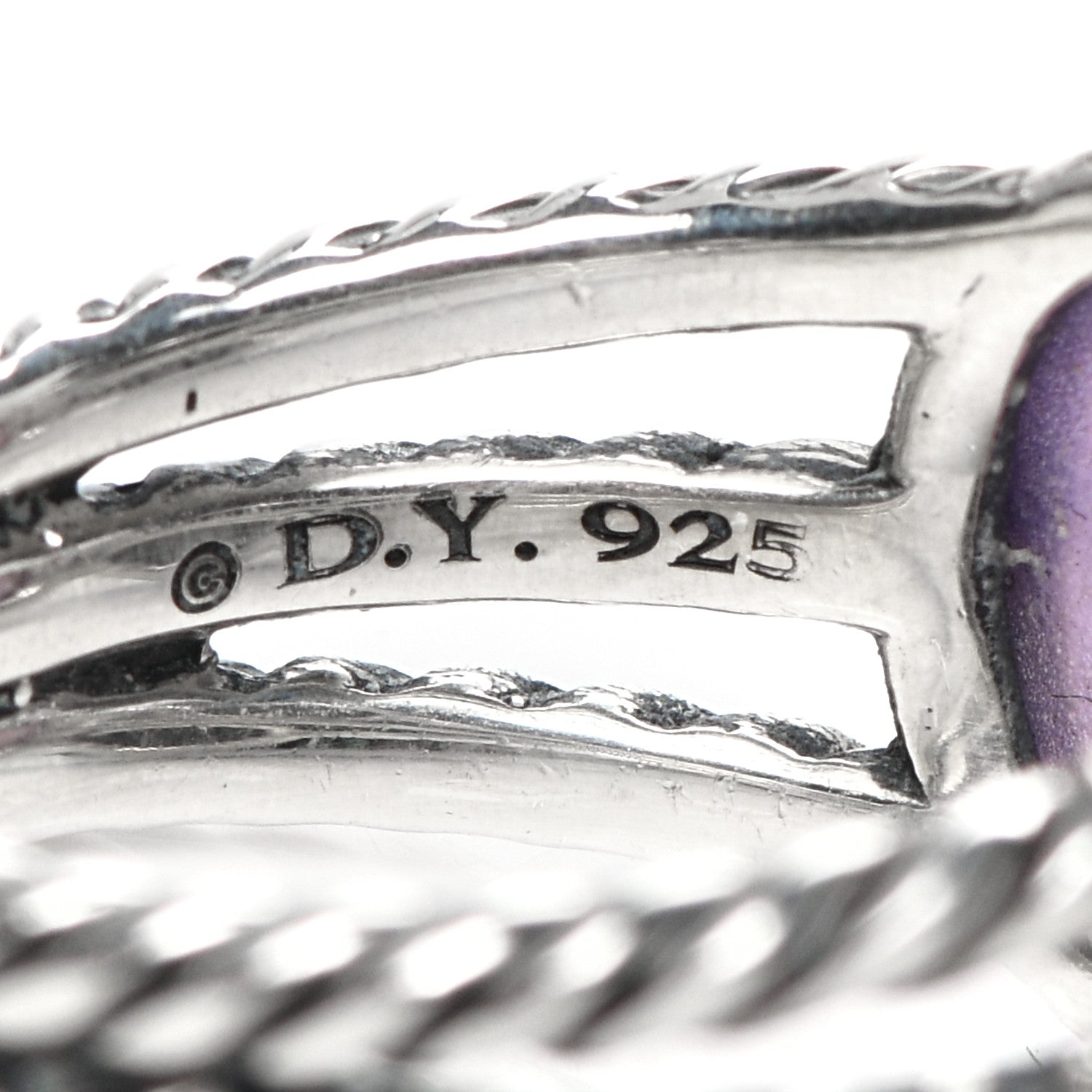 David Yurman Sterling Silver Diamond Amethyst Hematite Chatelaine Three Stone Ring 56 7.5 5 of 5