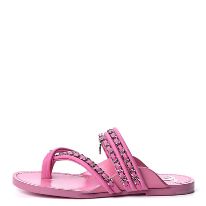 Chanel Calfskin Chain CC Thong Flat Sandals 36 Pink 1 of 11