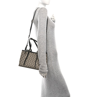 Gucci GG Supreme Monogram Emblem Small Tote Bag Beige Black 2 of 11