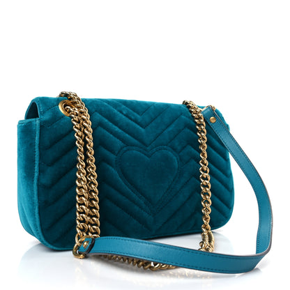 Gucci Velvet Matelasse Small GG Marmont Shoulder Bag Pavone Cyan 3 of 11