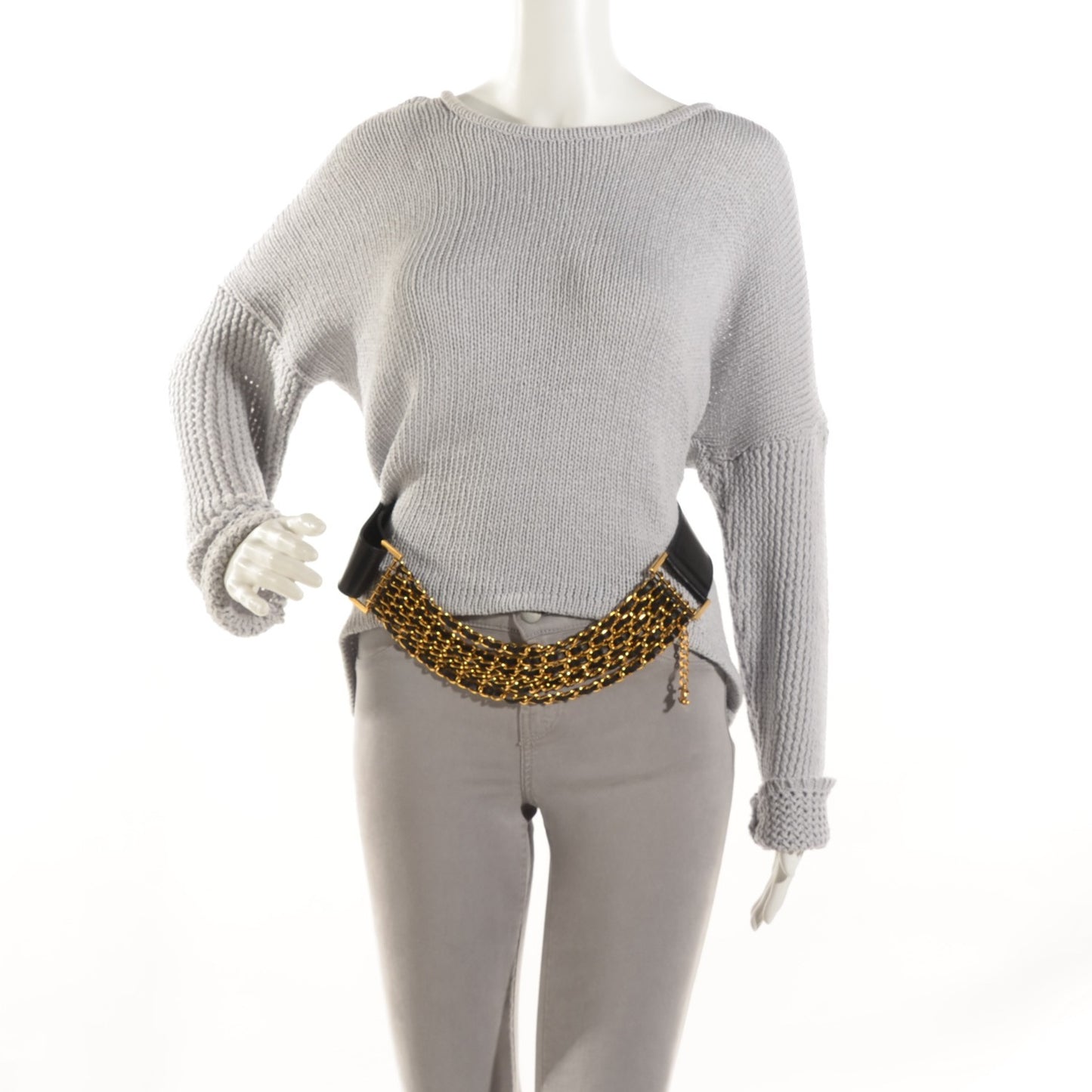 Lambskin Chain Wide CC Belt 80 32 Black Gold