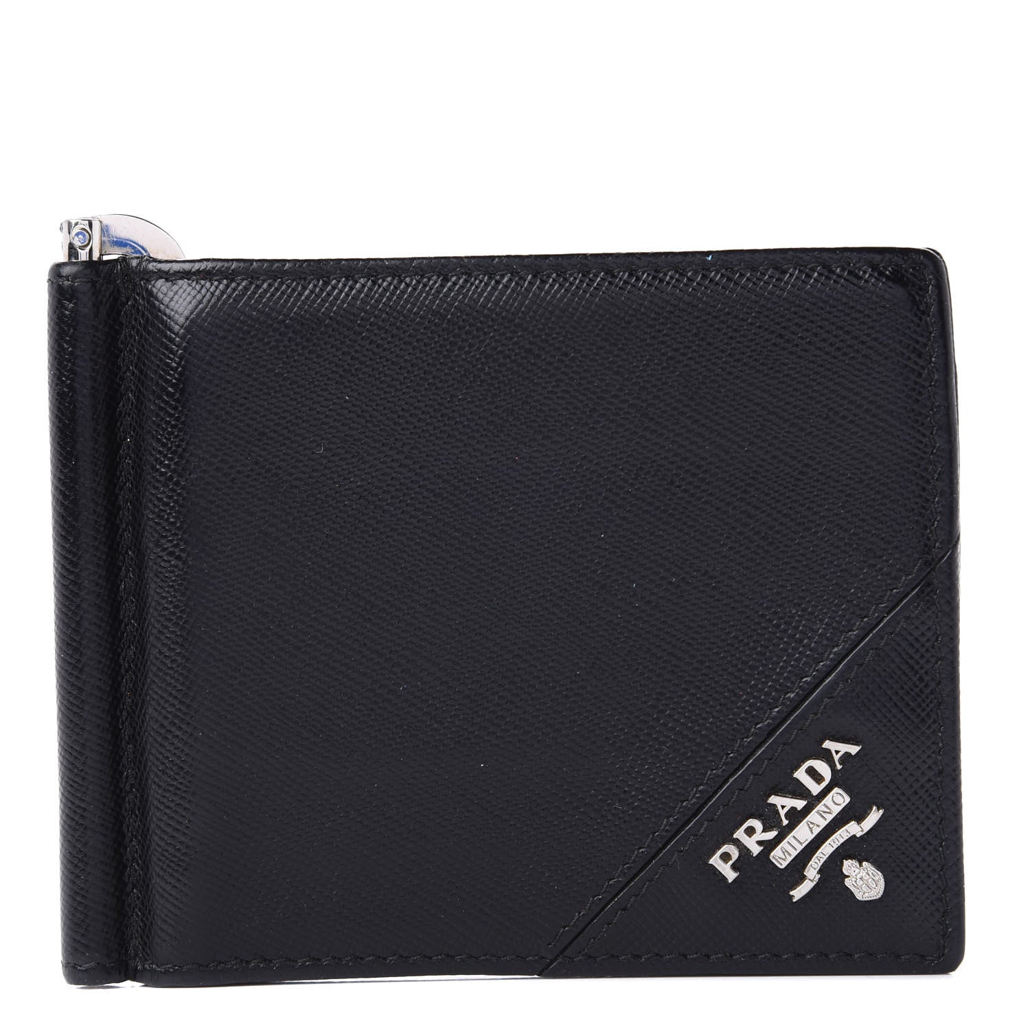 Prada Saffiano Money Clip Bi-Fold Wallet Black 1 of 13