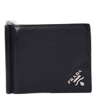 Prada Saffiano Money Clip Bi-Fold Wallet Black 1 of 13
