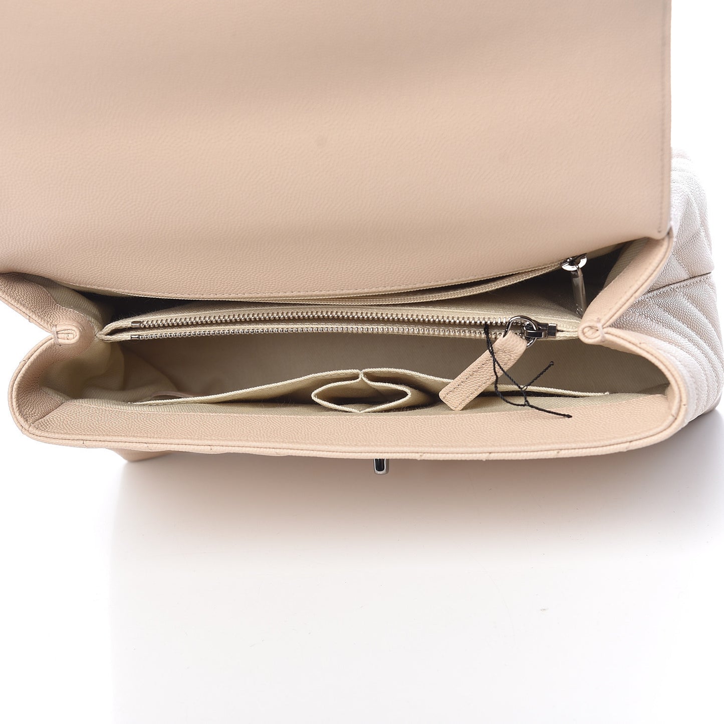 Caviar Chevron Quilted Small Coco Handle Flap Beige